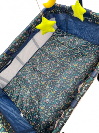 Patut pliabil, cu 2 nivele, masa de infasat, sac colector lateral, carusel, albastru [2]