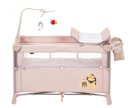 Patut pliabil, cu doua niveluri, laterala culisanta, Atestat SGS Elvetia, bej [2]