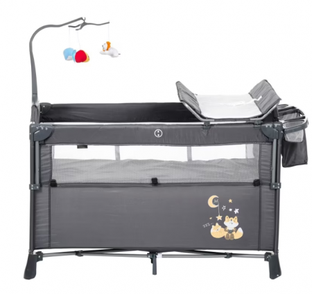 Patut pliabil, cu doua niveluri, laterala culisanta, Atestat SGS Elvetia, gri [1]