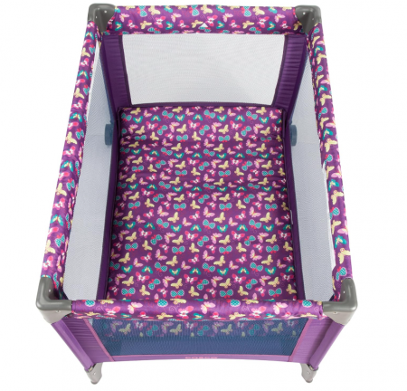 Patut pliabil, cu laterala culisanta, 2 niveluri, masa de infasat, carusel muzical, ciclame [5]