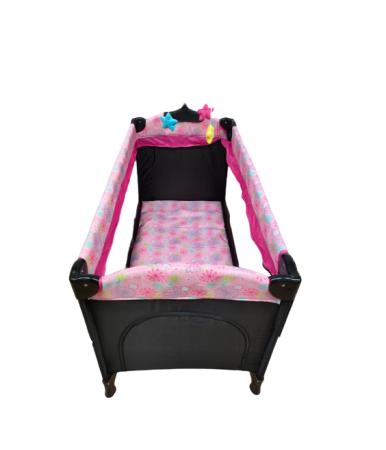 Patut pliabil, cu laterala culisanta, 2 niveluri, masa de infasat, carusel muzical, roz [2]