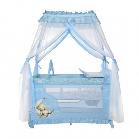 Patut pliabil stil baldachin Magic Sleep, cu accesorii, Blue Moon Sleeping Bear [2]