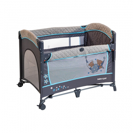 Patut pliant cu 2 nivele si laterala culisanta DREAMING BEAR albastru, dimensiune exterioara 109 x 73 x 82.5 cm, Beberoyal [10]