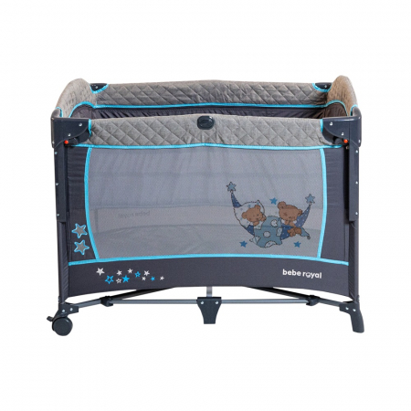 Patut pliant cu 2 nivele si laterala culisanta DREAMING BEAR albastru, dimensiune exterioara 109 x 73 x 82.5 cm, Beberoyal [2]