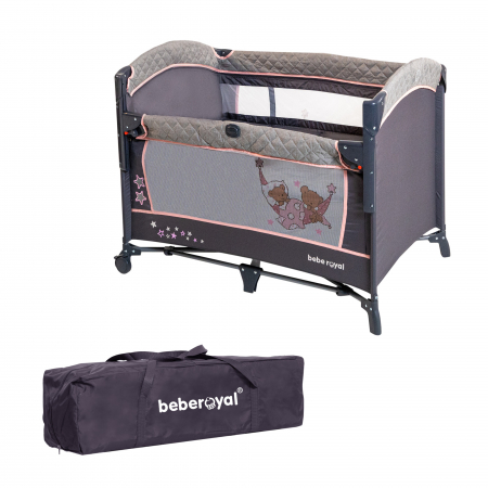 Patut pliant cu 2 nivele si laterala culisanta DREAMING BEAR roz, dimensiune exterioara 109 x 73 x 82.5 cm, Beberoyal [10]