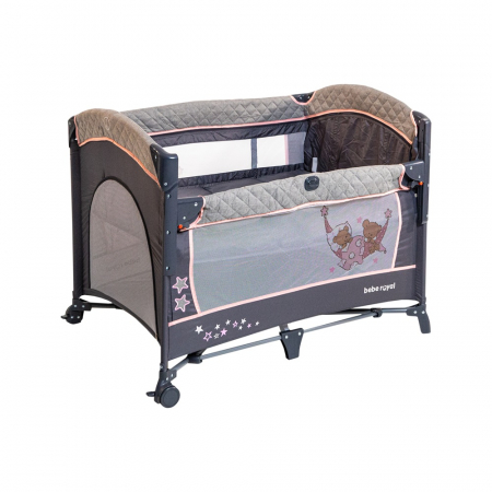 Patut pliant cu 2 nivele si laterala culisanta DREAMING BEAR roz, dimensiune exterioara 109 x 73 x 82.5 cm, Beberoyal [4]