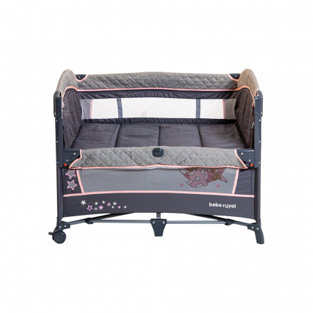 Patut pliant cu 2 nivele si laterala culisanta DREAMING BEAR roz, dimensiune exterioara 109 x 73 x 82.5 cm, Beberoyal [2]