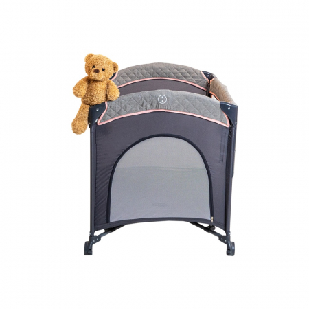 Patut pliant cu 2 nivele si laterala culisanta DREAMING BEAR roz, dimensiune exterioara 109 x 73 x 82.5 cm, Beberoyal [7]