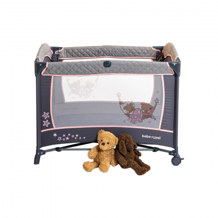 Patut pliant cu 2 nivele si laterala culisanta DREAMING BEAR roz, dimensiune exterioara 109 x 73 x 82.5 cm, Beberoyal [9]