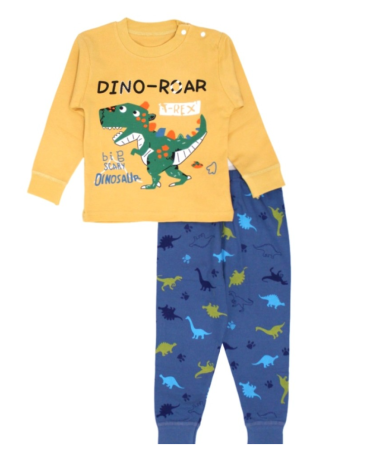 Pijamale - Pijama copii, bumbac fin, model dino, albastru