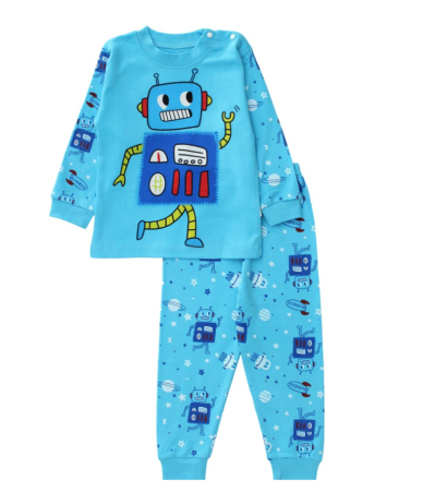Pijamale - Pijama copii, bumbac fin, model robotel, albastru