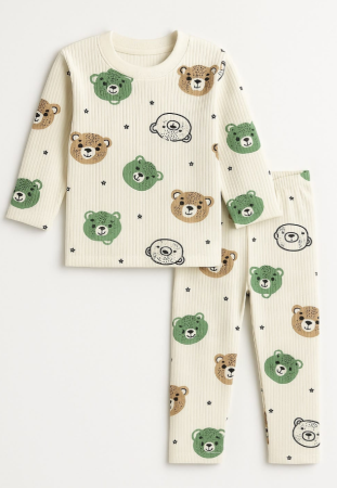 Set nou nascut - Pijama, pentru copii, model ursulet, Verde