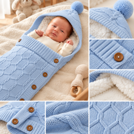 Paturele - Portbebe Tricotat pentru Nou-Născuți – Confort, Căldură și Eleganță încă din Primele Zile, Bleu