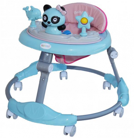 Premergatoare si antepremergatoare - Premergator 3 Trepte de Reglare si Panou Muzical,Cadru bazal oval stabil,Roz/Gri