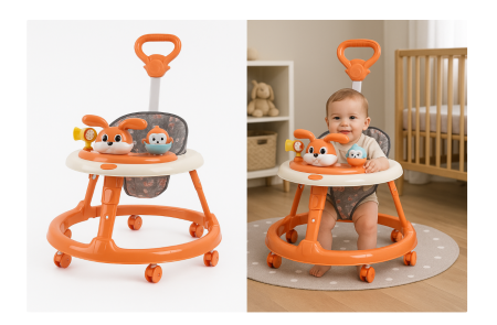 Premergator, Bubu-Still®, 3 in 1, roti din silicon, muzical, cu control parental, +6 luni, Iepuras Coconas, Orange [3]