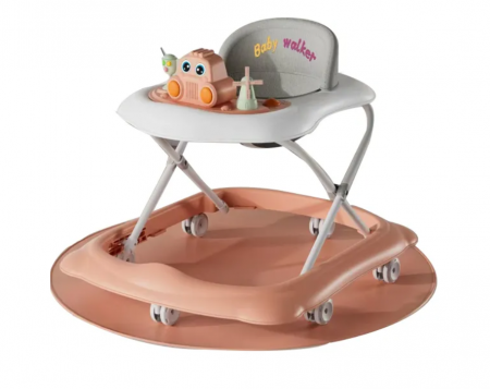 Premergatoare si antepremergatoare - Premergator cu jucarii, Muzical, Cadru bazal antirasturnare, 6 roti duble, Roz