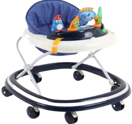 Premergatoare si antepremergatoare - Premergator pentru copii, reglabil pe inaltime, baza rotunda stabila, roti silicon, cu muzica , model Pinguin, Bubu-Still®, albastru