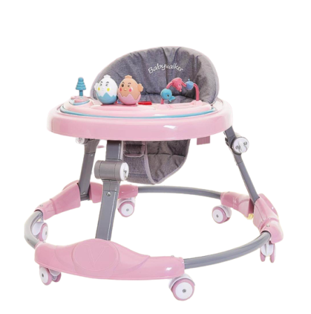 Premergatoare si antepremergatoare - Premergator, reglabil, baza rotunda stabila, 2 in 1, roti pline din silicon, roz