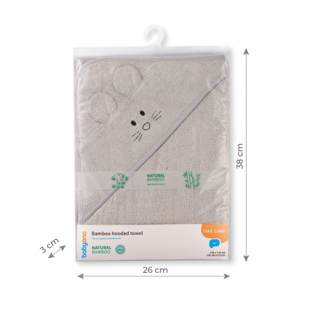 Prosop baie bambus cu gluga 100 x 100 cm Babyono gri [4]