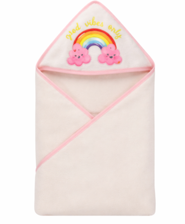 Prosop de baie - Prosop bebe, cu capison si manusa, model curcubeu roz