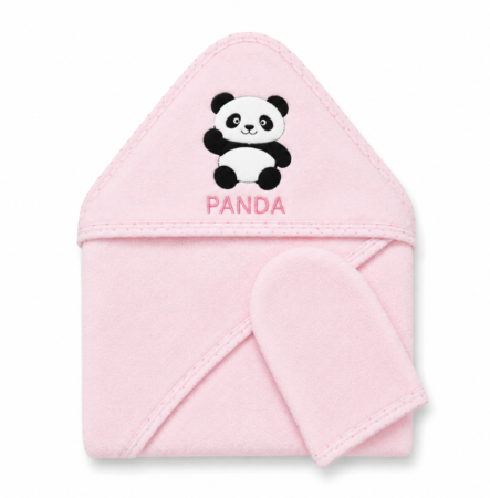 Prosop de baie - Prosop bebe, cu capison si manusa, model Panda