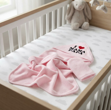 Haine bebe fetite - Prosop cu glugă pentru bebeluși din bumbac – confort delicat și absorbție excelentă, Imi iubesc parintii, Roz