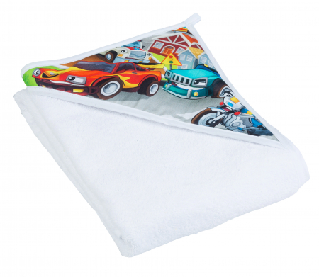 Prosop de baie - PROSOP DE BAIE CU GLUGA CARS ALB 80x80CM