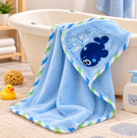 Prosop de baie - Prosop de baie pentru bebe cu glugă – moale și absorbant, Albastru marin