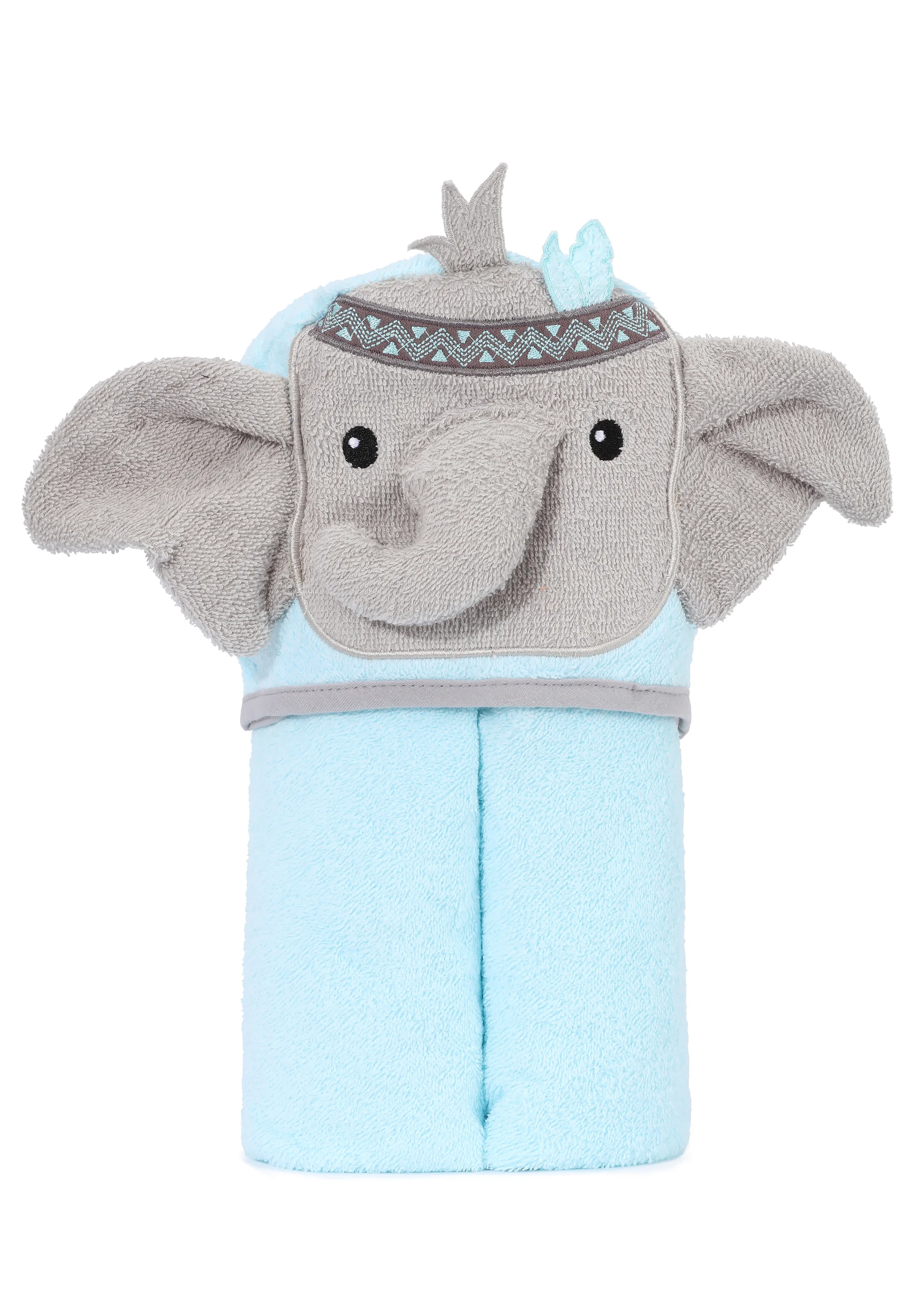 Prosop de baie - Prosop de baie pentru bebelusi, cu gluga, densitate mare, 360g/mp, model elefantel albastru