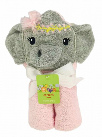 Prosop de baie - Prosop de baie pentru bebelusi, cu gluga, densitate mare, 360g/mp, Model elefantel norocos