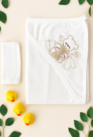 Prosop De Baie Pentru Bebelusi, Manusa inclusa, Ursuleti, 90 x 70 cm [1]