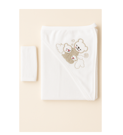 Prosop de baie - Prosop De Baie Pentru Bebelusi, Manusa inclusa, Ursuleti, 90 x 70 cm