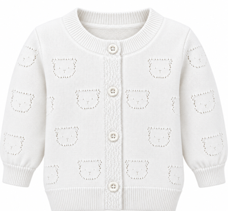 Bluze si pulovere - Pulover tip Cardigan tricotat pentru bebe cu model ursuleți, alb