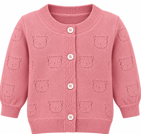Bluze si pulovere - Pulover tip Cardigan tricotat pentru bebe cu model ursuleți, Roz