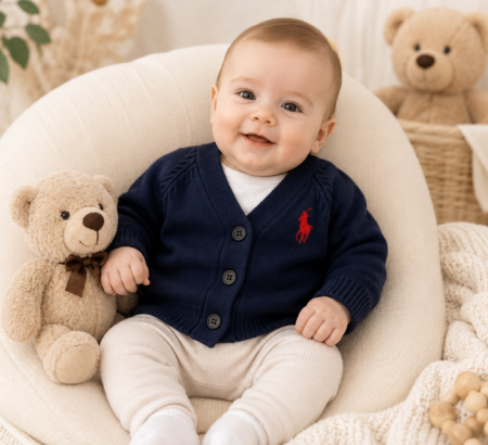 Haine baieti - Pulover tricotat pentru bebe – Cardigan elegant și confortabil, Bleumarin