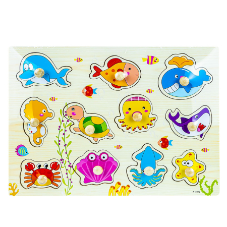 Puzzle si jocuri de construit - Puzzle Din Lemn, Incastru, Cu Pioneze, Animale Marine
