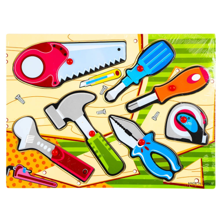 Jucarii tip Montessori - Puzzle Din Lemn, Incastru, Pioneze, Unelte