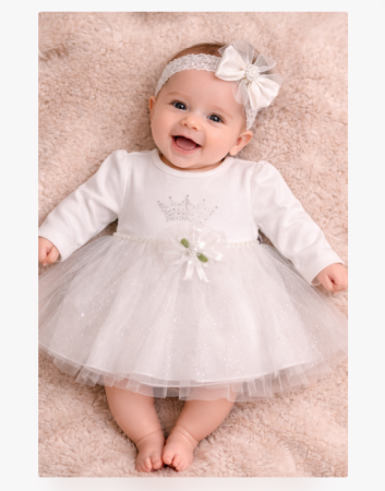 Haine bebe fetite - Rochita botez cu bentita asortata