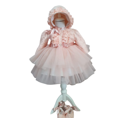 Haine botez - Rochita botez,set complet cu botosei si caciulita