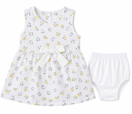 Haine bebe fetite - Rochita, Flori de camp, Bumbac 100%, Cu chilotel, Alb