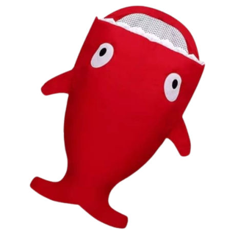 Haine bebe fetite - Sac de dormit bebelusi pentru iarna Baby Bites, Forma rechin, Bumbac/Poliester, 98 x 73 cm,rosu