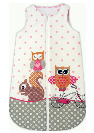 Păturele - Sac de dormit vara subtire Bufnite roz, 74 cm, 6-12 luni