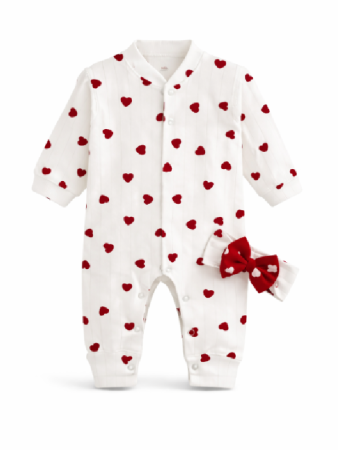 Set nou nascut - Salopeta Alb cu Rosu, Cu Bentita