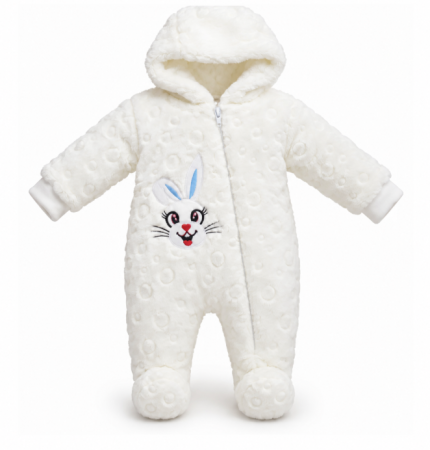 Set nou nascut - Salopetă bebe Cocolino cu glugă și design iepuraș – moale, pufoasă și călduroasă, alb bleu