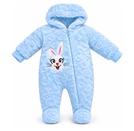 Combinezoane - Salopetă bebe Cocolino cu glugă și design iepuraș – moale, pufoasă și călduroasă, Albastru