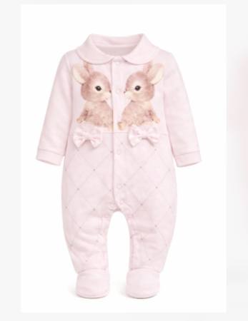 Haine bebe fetite - Salopetă bebe cu iepurași, Roz