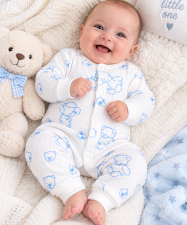 Haine bebe baietei - Salopetă bebe din bumbac – confort și libertate de mișcare, 0-3 luni, bleu