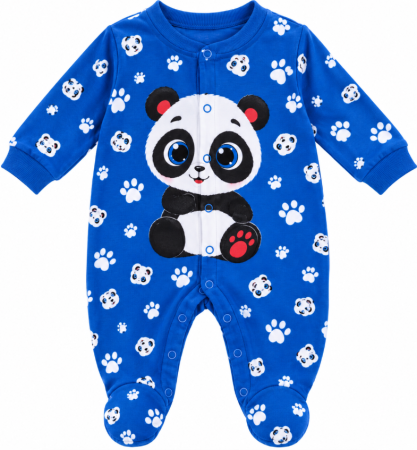 Costumase toamna-iarna - Salopetă bebe din bumbac cu imprimeu panda și botoșei, Albastra