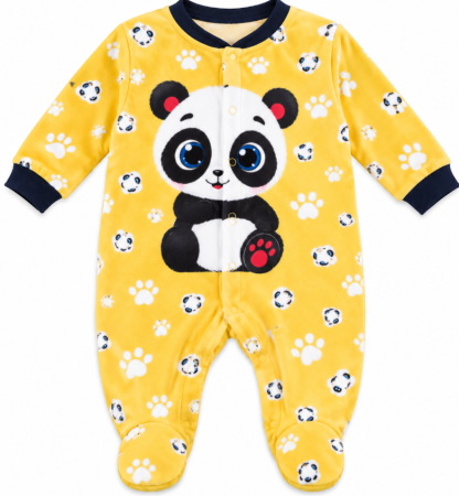 Costumase toamna-iarna - Salopetă bebe din bumbac cu imprimeu panda și botoșei, Galben