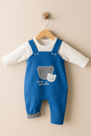 Salopeta bebe, din catifea, cu bluza, Me Smile, Albastru [1]